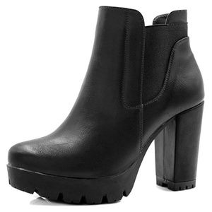 Allegra K Women's Chunky High Heel Platform Zipper